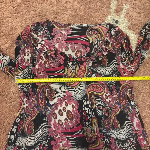 Vintage Alberto Makali Sz 1X Crinkled Stretch Art-to-Wear Funky V-Neck Sheer Top - Picture 5 of 6